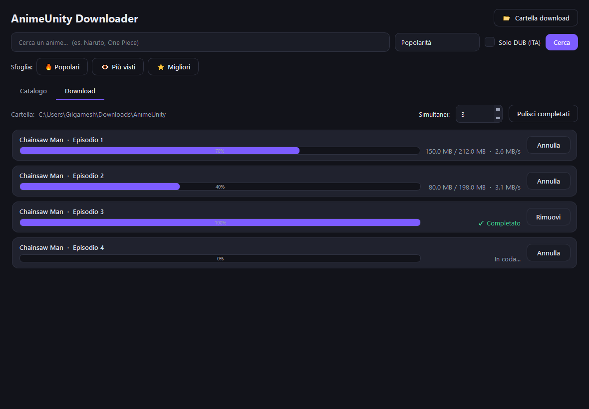 Coda di download con avanzamento